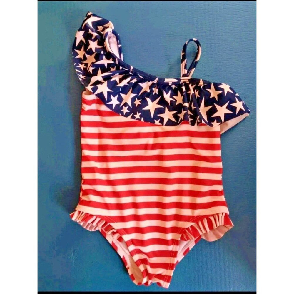 Swimsuit 18 Months New Girls Wave Zone 1 piece Asymmetrical Baby Patriotic